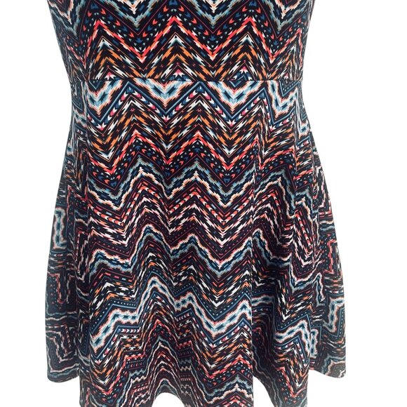 Tribal Chevron Mini Dress Cap Sleeve Fit And Flare Boho Festival Indie Y2K - Picture 5 of 10